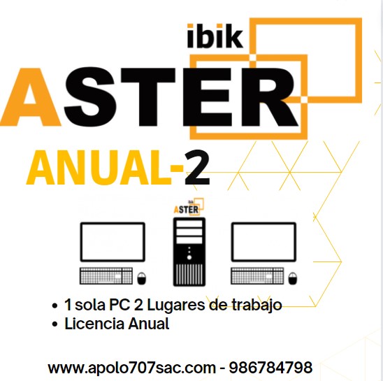 ASTER ANUAL-2 (2 estaciones, MS Windows 7/8/10/11/Server 2016/Server 2019/Server 2022,Licencia Anual)