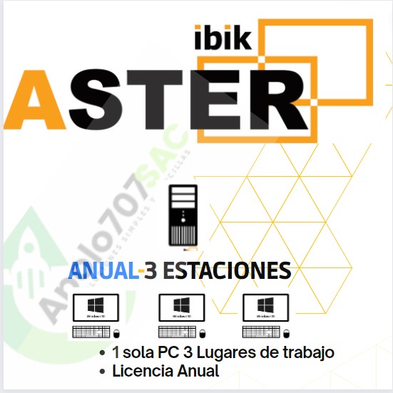 ASTER ANUAL-3 (3 estaciones, MS Windows 7/8/10/11/Server 2016/Server 2019/Server 2022,Licencia Anual)
