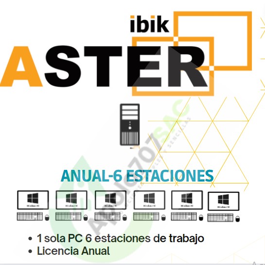 ASTER ANUAL-6 (6 estaciones, MS Windows 7/8/10/11/Server 2016/Server 2019/Server 2022,Licencia Anual) (copia)
